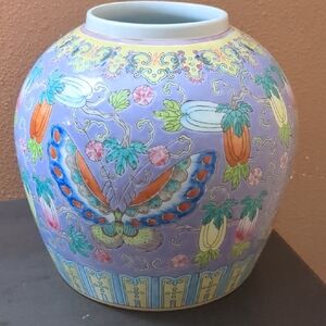 Colorful Floral and Butterfly Ceramic Vase
